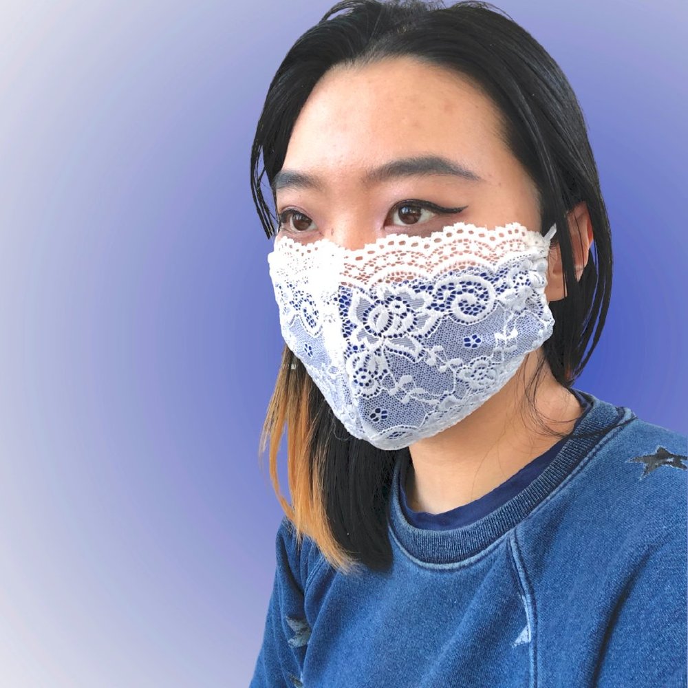 White Blue  Lace Face Mask Dust mask Fashion mask - Picture 5 of 5